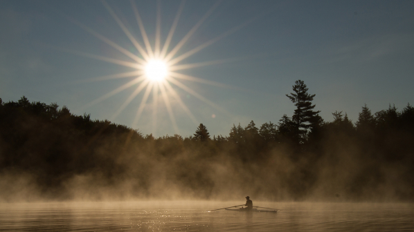 Rowing at sunrise